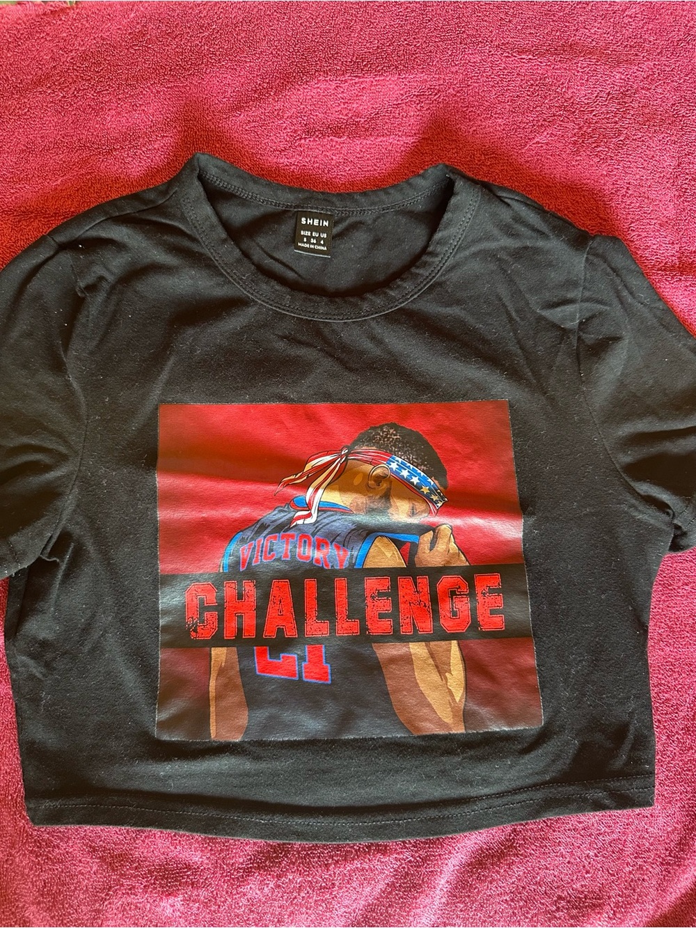 SHEIN Black Crop Top with Red 'Challenge' Graphic